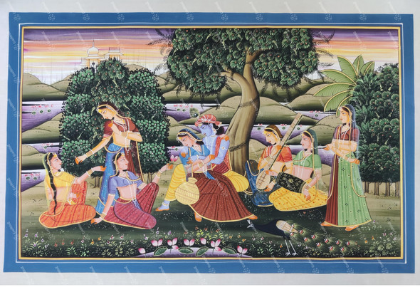 Radha Krishna With Gopis Painting (ART_8770_70754) - Handpainted Art Painting - 28in X 18in