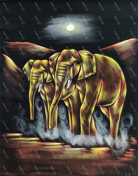 2 Elephants Painting (ART_8770_70745) - Handpainted Art Painting - 20in X 27in