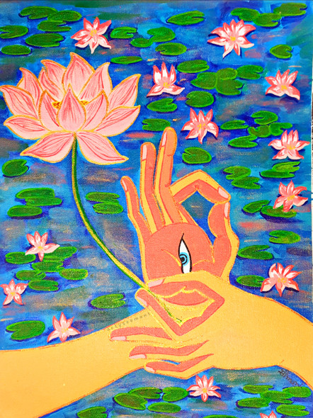 Buddha Hastaa - Blessing Hands Buddhist Abstract Painting (ART_8835_70720) - Handpainted Art Painting - 12in X 16in
