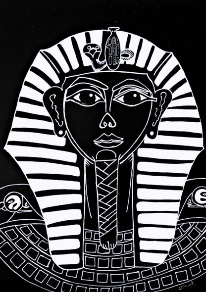 Tutenkhamun: The young Pharaoh - king Tut's sketch on black background (ART_8835_70904) - Handpainted Art Painting - 8in X 12in