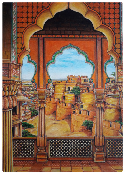 Rajasthan 2 (ART_7899_70888) - Handpainted Art Painting - 11in X 16in