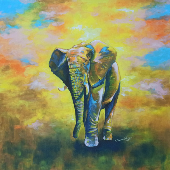 Elephant Acrylic Painting Vastu (ART_3674_70837) - Handpainted Art Painting - 24in X 24in