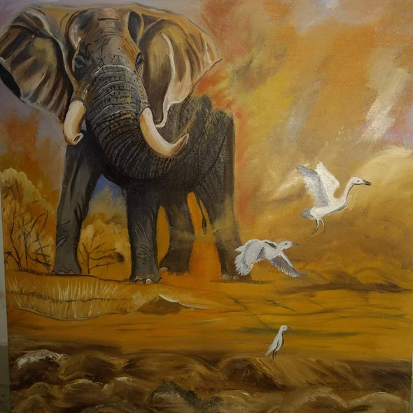 Wild Elephant  (ART_206_71025) - Handpainted Art Painting - 20in X 24in