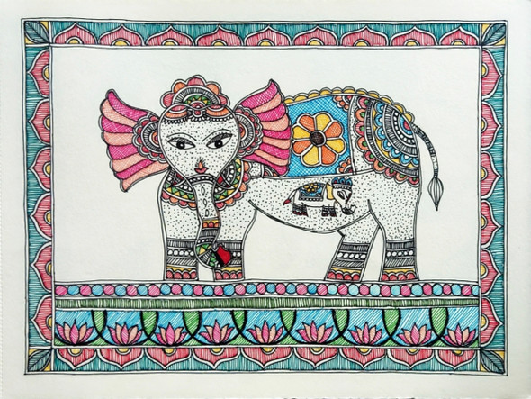 MOTHER ELEPHANT  (ART_8856_71023) - Handpainted Art Painting - 11in X 8in