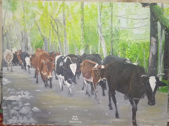 The Cows (ART_8853_70999) - Handpainted Art Painting - 23in X 17in