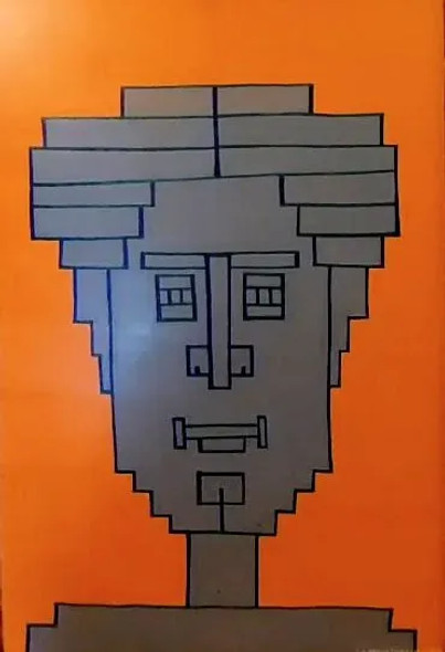 Programmed Man (ART_8843_70953) - Handpainted Art Painting - 23in X 35in