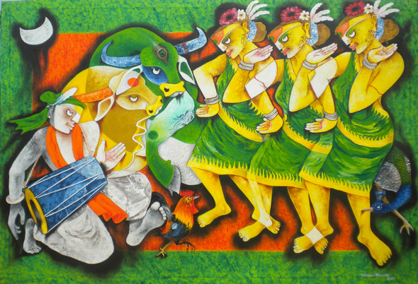 Folk dance 11 (ART_1770_70942) - Handpainted Art Painting - 72in X 48in