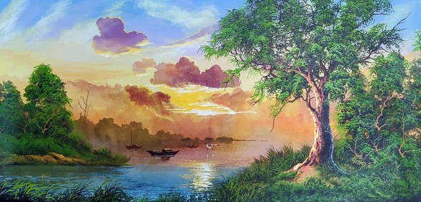 PEACEFUL SCENERY LANDSCAPE PAINTING (ART_3319_71082) - Handpainted Art Painting - 48in X 24in