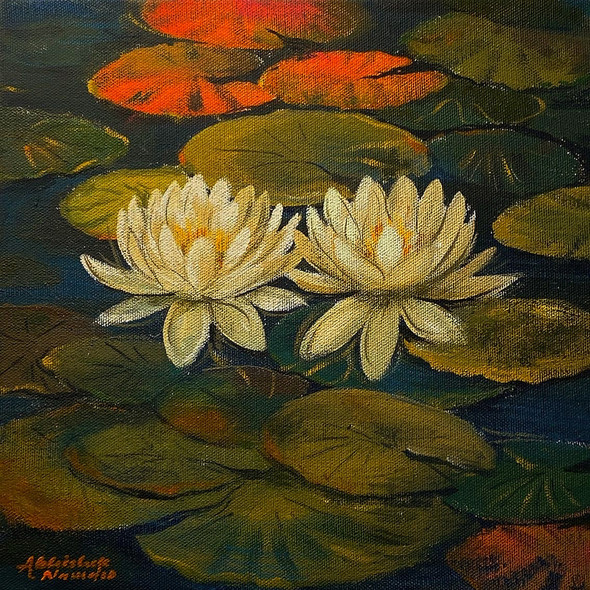 Waterlilies (ART_3512_71130) - Handpainted Art Painting - 10in X 10in