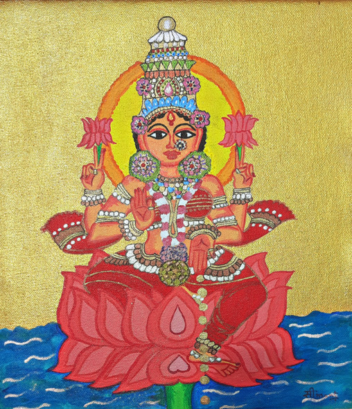 Goddess Lakshmi - 'Padmapriya' Painting Indian goddess of wealth (ART_8835_71251) - Handpainted Art Painting - 10in X 12in