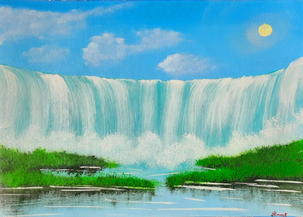 The Waterfall Painting A Piece Of Nature (ART_8835_71250) - Handpainted Art Painting - 16in X 12in
