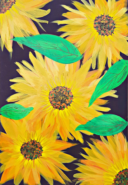 Sunflower field - Floral Painting (ART_8835_71248) - Handpainted Art Painting - 8in X 12in