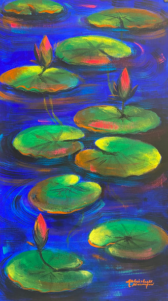 Waterlilies (ART_3512_71254) - Handpainted Art Painting - 10in X 22in