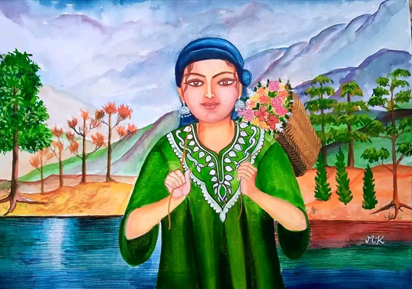 Kashmiran 1 (ART_8875_71455) - Handpainted Art Painting - 14in X 11in