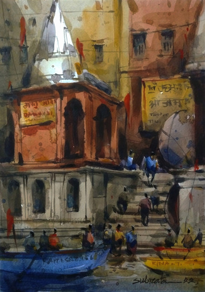 Benaras (ART_8170_71445) - Handpainted Art Painting - 8in X 11in