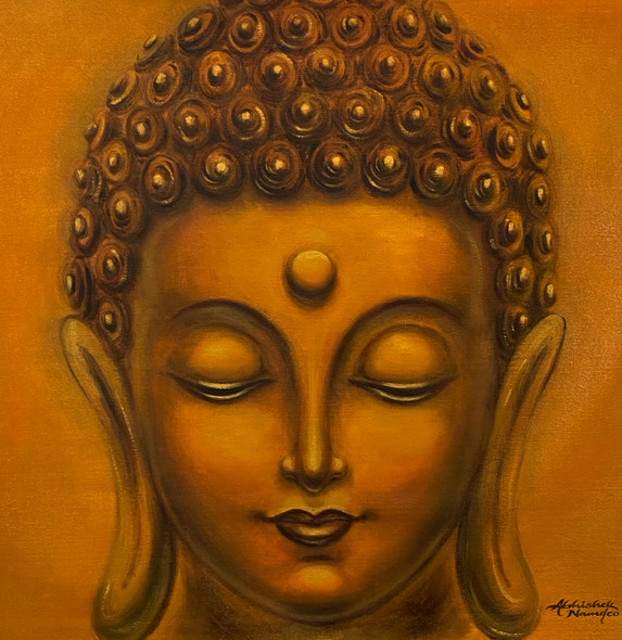 Buddha (ART_3512_71405) - Handpainted Art Painting - 23in X 23in