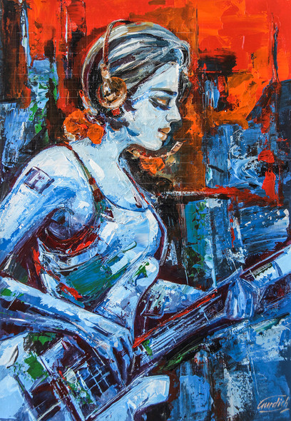 Guitar Girl - Music Painting (ART_2571_49824) - Handpainted Art Painting - 18in X 26in