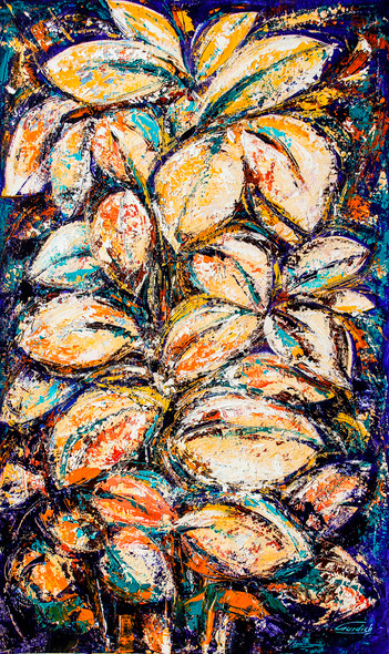 Leaf Painting- Longwood Gardens (ART_2571_38227) - Handpainted Art Painting - 24in X 42in