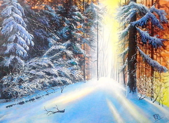 Glowing Snow (ART_5868_71567) - Handpainted Art Painting - 50in X 35in