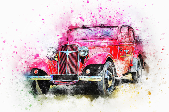 Car Old Red pink (PRT_7809_71550) - Canvas Art Print - 26in X 17in