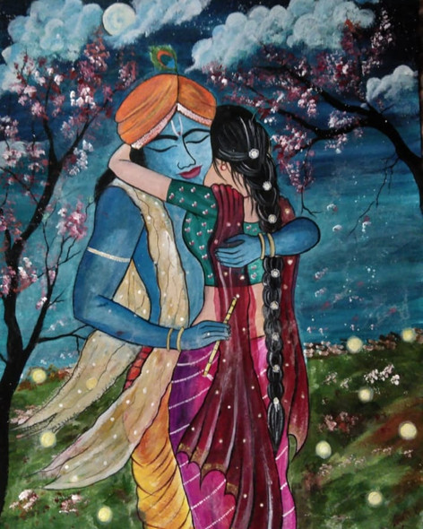 Radha Krishna Handmade Painting  (ART_8876_71536) - Handpainted Art Painting - 24in X 24in