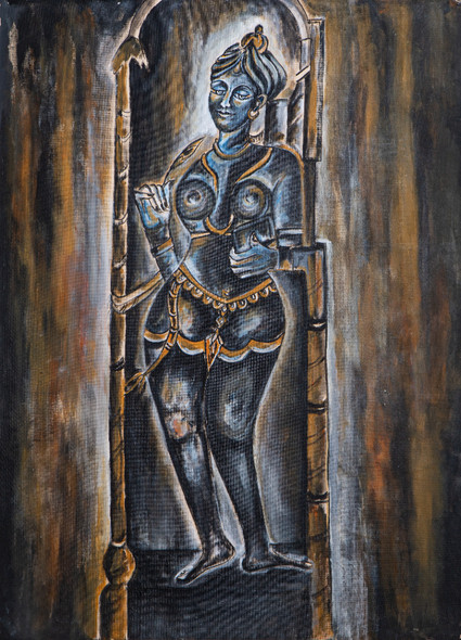 Ajanta 2 (FR_1523_71752) - Handpainted Art Painting - 22in X 30in