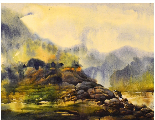 Beautiful Hilly Area (ART_8812_71233) - Handpainted Art Painting - 30in X 23in