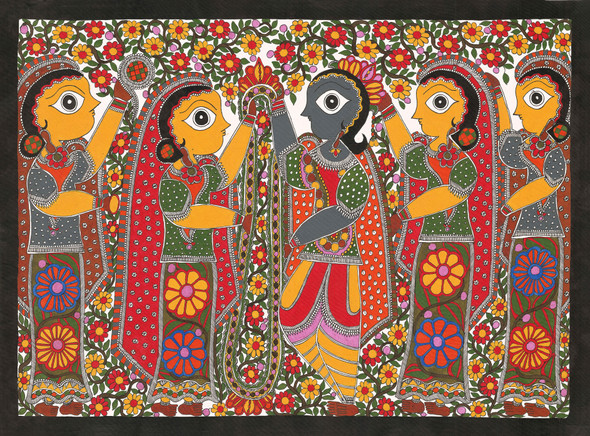 Madhubani Painting-Ramayan Ram Vivah (PRT_8883_71908) - Canvas Art Print - 30in X 22in