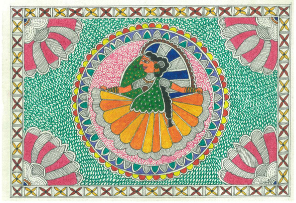 Traditional Indian Madhubani Woman (ART_8881_71896) - Handpainted Art Painting - 11in X 8in