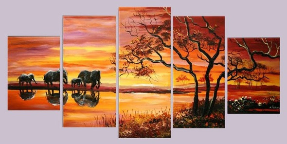 At Sunrise - 60in x 36in (Details Inside),60in x 40in (12in X 20in each X 2pcs)+(12in X 30in each X 2pcs)+(12in X 40in X 1pc),RTCSD_13_6040,Multipiece,Museum Quality,Abstract,Fresh - 100% Handpainted Buy Painting Online in India.