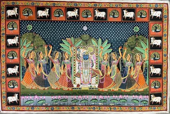 Handmade Shrinathji pichwai painting (ART_7555_72196) - Handpainted Art Painting - 48in X 36in