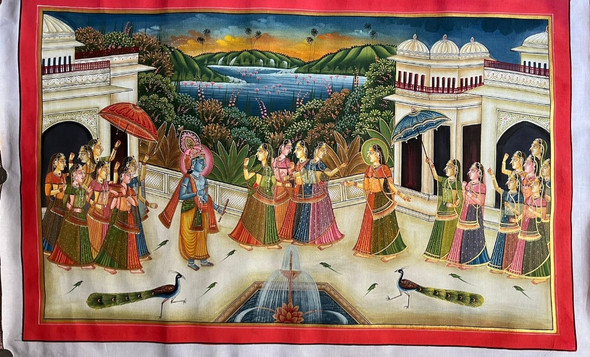 Painting of Lord Krishna Radha Indian Art (ART_7555_72214) - Handpainted Art Painting - 24in X 18in