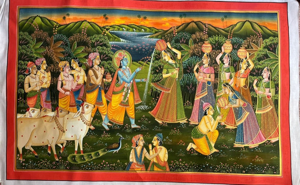 Pichwai Painting of Lord Krishna Radha Indian Art Home (ART_7555_72212) - Handpainted Art Painting - 24in X 18in
