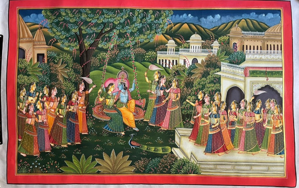 Pichwai Painting of Lord Krishna Radha Indian Art Home (ART_7555_72210) - Handpainted Art Painting - 24in X 18in