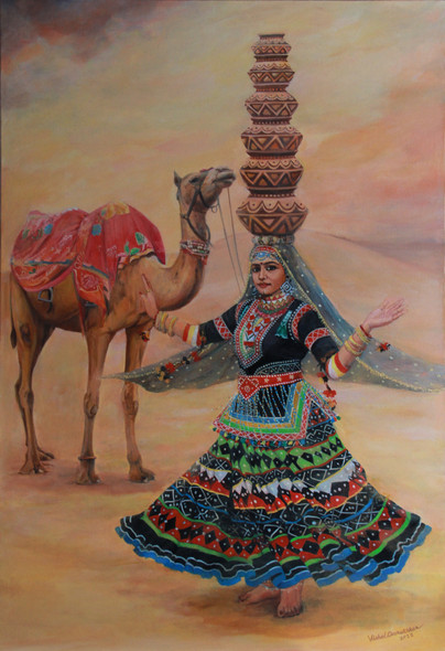 Kalbelia Dance Rajasthan (ART_8902_72338) - Handpainted Art Painting - 36in X 54in