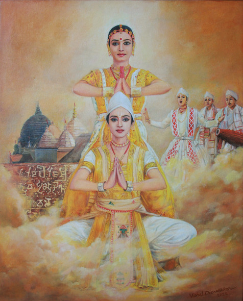 Sattriya Dance Asam (ART_8902_72309) - Handpainted Art Painting - 24in X 30in