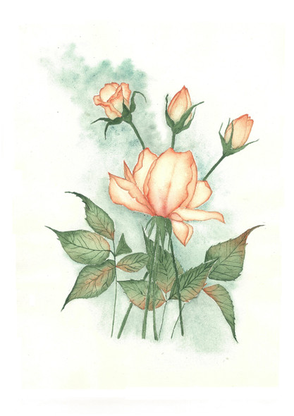 Vintage Rose - coral rose and buds (ART_8905_72329) - Handpainted Art Painting - 11in X 15in