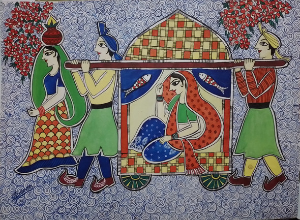 Madhubani (ART_8826_72278) - Handpainted Art Painting - 11in X 15in