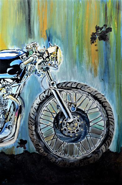 Luxury Motorcycle Painting - 02 - Cafe Racer Colorful Orginal - Missmessyartist (PRT_1538_72382) - Canvas Art Print - 20in X 30in