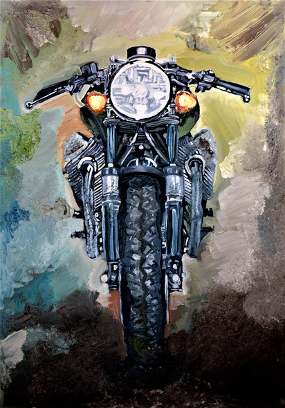 Luxury Motorcycle Painting Art Print - 01 - Cafe Racer Colorful Orginal - Missmessyartist (PRT_1538_72381) - Canvas Art Print - 21in X 30in