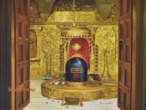 Shree Somnath Jyotirlinga (ART_640_72419) - Handpainted Art Painting - 48in X 36in