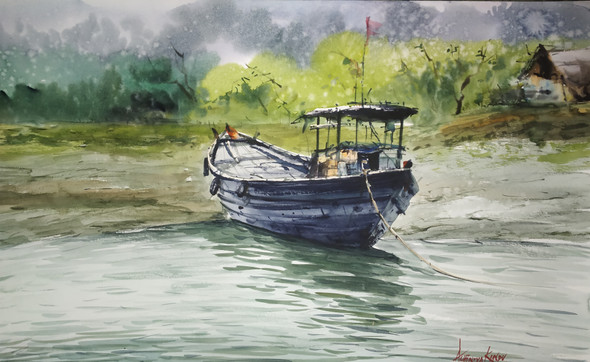 Boat (ART_8867_72492) - Handpainted Art Painting - 22in X 13in