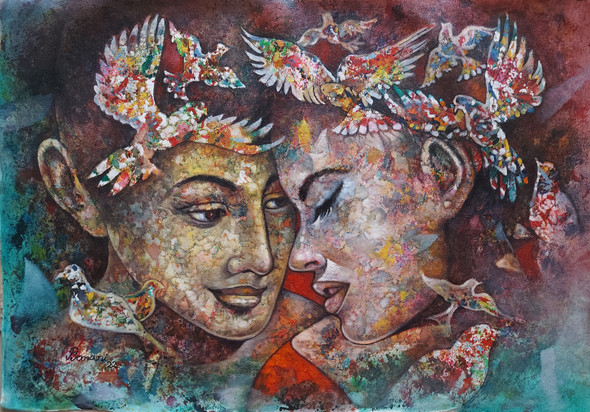 Divine Love (ART_8849_72520) - Handpainted Art Painting - 27in X 19in