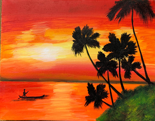 The sunset painting  (ART_8819_70515) - Handpainted Art Painting - 11in X 9in