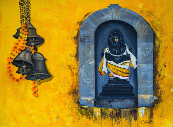 Bharma Ganesh (ART_5550_67993) - Handpainted Art Painting - 44in X 32in