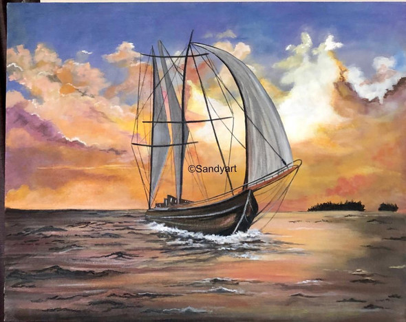 Rest at Shore (ART_8912_72755) - Handpainted Art Painting - 24in X 30in