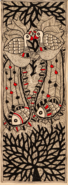 Madhubani Peacock  15 (FR_1523_72688) - Handpainted Art Painting - 11in X 30in