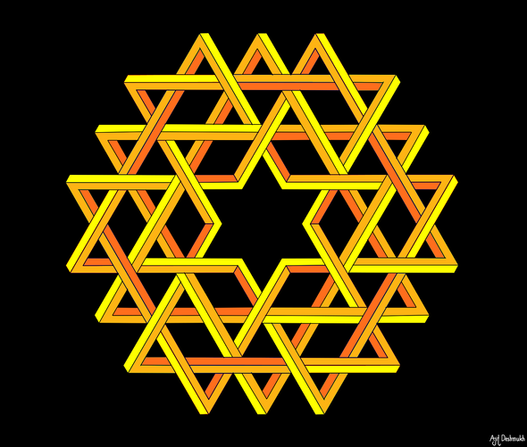 Aishwarya Kolam using Penrose Triangle - YO (PRT_8919_72723) - Canvas Art Print - 12in X 12in