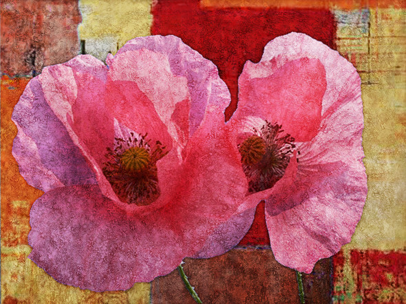 PinkDuet - 40in X 30in,31Flower93_4030,Red, Pink, Orange,100X75,Flowers, Animals, Nature Art Canvas Painting