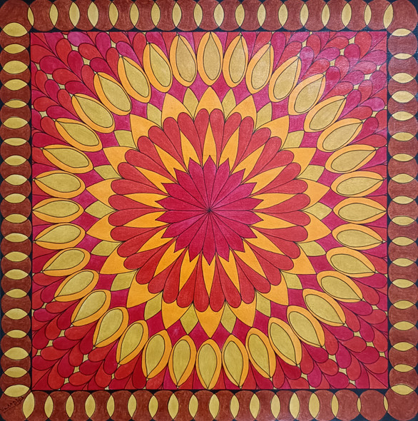 Mandala Design in Red shades (ART_8874_72786) - Handpainted Art Painting - 11in X 10in